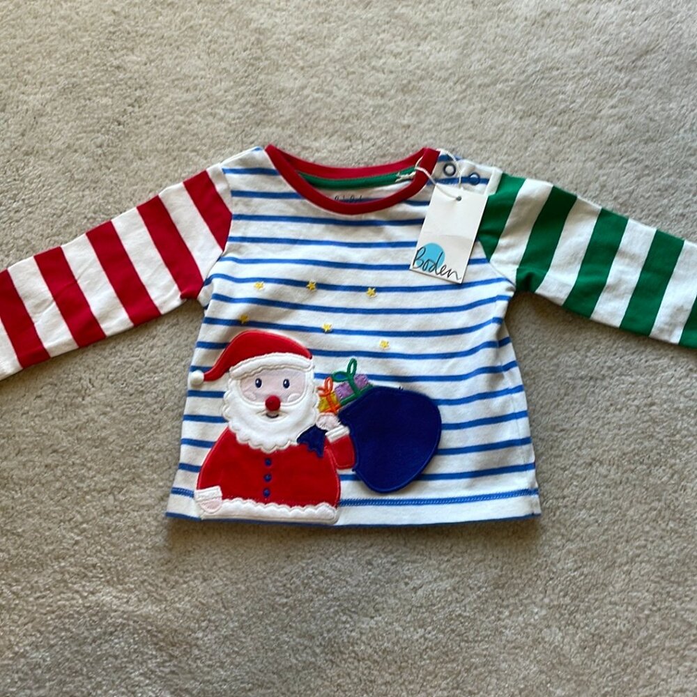 NEW Baby Boden Lift the Flap Santa Christmas Long Sleeve Shirt Size 3-6 months
